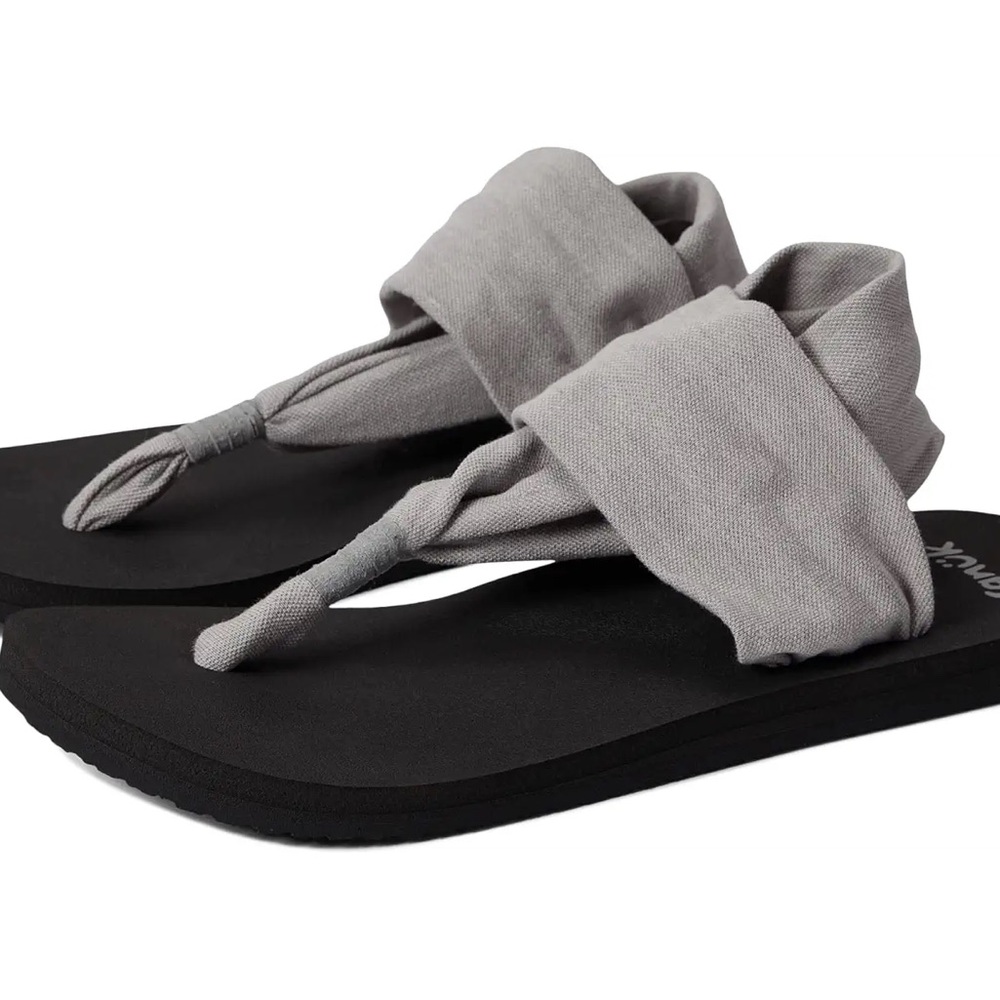 NWT SANUK Yoga Mat Sling Sandals Grey Cloth Black Sole Womens Sz 6 SOFT NEW